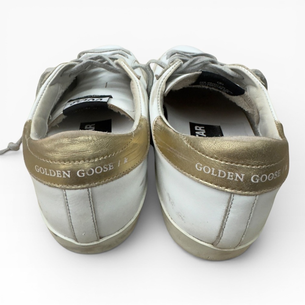 Golden Goose Super-Star Sneaker Womens 38 White Teal Gold Distressed Gray Laces - Picture 13 of 14